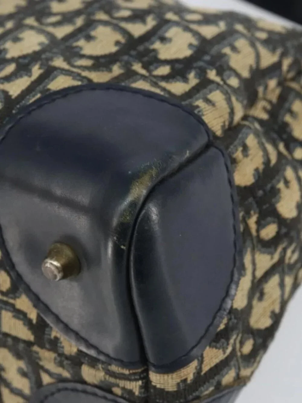 Christian Dior Trotter Canvas Shoulder Bag Navy Gold Auth - Picture 15 of 16